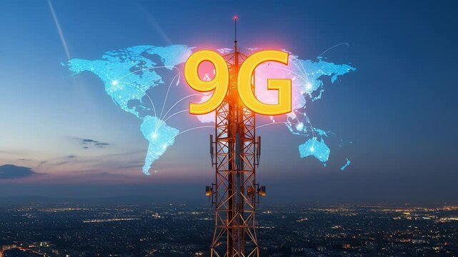 Global 9G Network Tower at Night