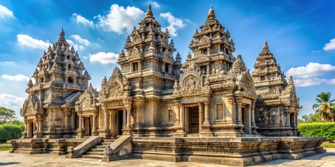 Naklejka premium Ancient temple architecture with intricate carvings and statues in Wat Asokaram , historical landmark, ornate details