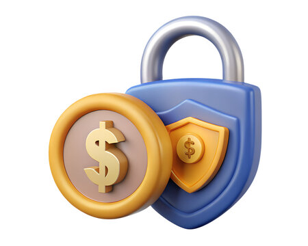 3D padlock with dollar shield &ndash; financial security and money protection icon &ndash; PNG transparency icon