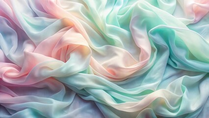 Fototapeta premium Soft waves of pastel hues draped across a textured fabric, evoking a sense of whimsy and romance in the gentle undulations, flowing texture, dreamy