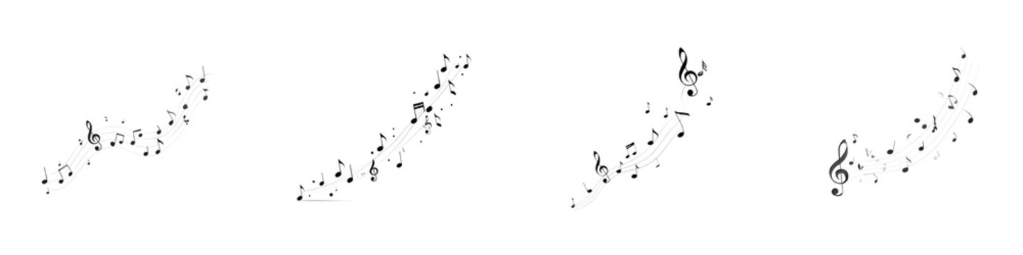 Musical notes dancing across the page in a lively melody  long title A dynamic arrangement of musical notes clefs and symbols creating a
