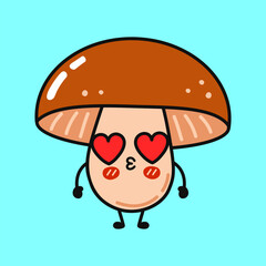 Lovesick cartoon Mushroom grinning, sending heart-eyes and blowing kisses with adorable, playful charm