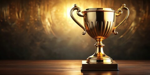 A gold-plated trophy with a gleaming golden finish and intricate details sits atop a pedestal, radiating elegance and sophistication in a luxurious setting , award, luxury