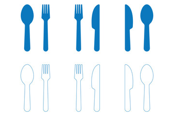 Spoon, fork and knife set icons vector illustration on white background. cutlery or flatware consisting of a knife fork and spoon for meal solid or glyph icon.