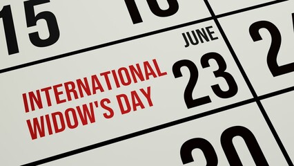 International Widow's Day Highlighted on June 23 Calendar Page &ndash; Awareness and Remembrance Concept