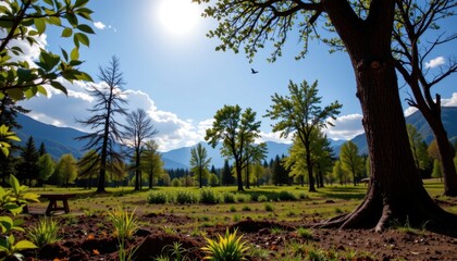 Fototapeta premium tree plantation can help bat climate change and promote sustainable environments, under intense spotlight, not people.