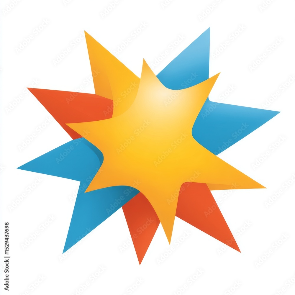 Poster vibrant burst of colorful geometric shapes creating dynamic star illustration for creative projects 