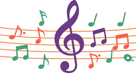 Musical Notes and Treble Clef on Staff for Sheet Music and Composition