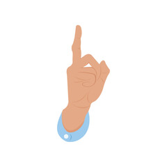 A right male hand with the index finger raised upward, pointing as if indicating something important. Vector. Isolated. Sign, symbol.