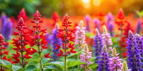 Obraz premium Colorful Salvia splendens flowers in a garden, flora, plant, flora, plant, salvia