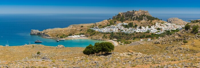 Panoramic view of Lindos, Rhodes, Greece.