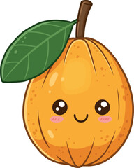 Cute Cartoon Fruit Character with Smiling Face and Leaf