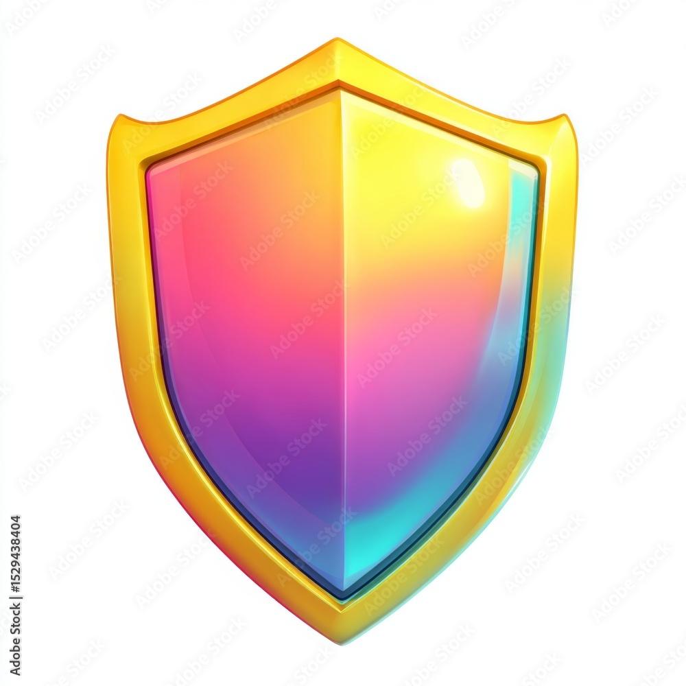 Poster colorful gradient shield icon with glossy finish for security and protection themes in digital desig