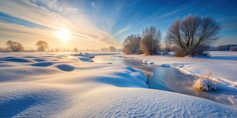 Serene Snowy Landscape with Drifts, frost, ice,  frost, ice, snowstorm, scenery, snowy, landscape, winter, frosty, peaceful