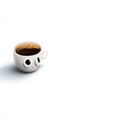 Cute cartoon coffee cup with large eyes, whimsical design, hot beverage, joyful concept, playful art, minimalism aesthetic
