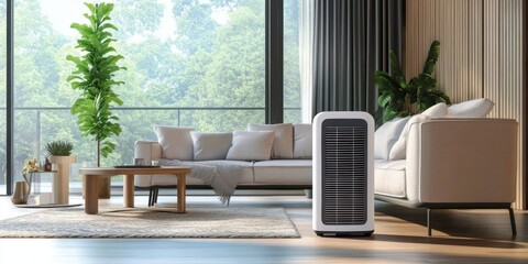 portable air conditioner or mobile air cooler in modern living room