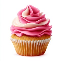 Delicious cupcake with pink and white frosting topped on a golden yellow base, perfect for dessert occasions and celebrations