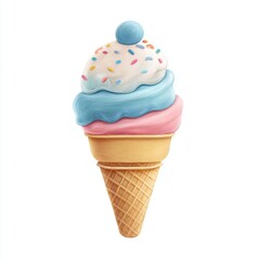 Delicious Ice Cream Cone with Three Colorful Scoops and Sprinkles on Top in a Crisp Waffle Cone