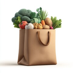 Fresh Grocery Bag Filled with Organic Vegetables and Fruits in a Sustainable Brown Paper Bag