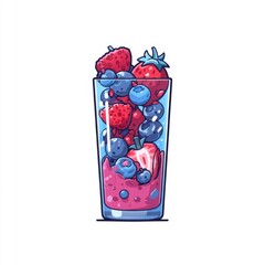 Bright and Vibrant Glass of Fresh Berry Smoothie with Strawberries and Blueberries on a White Background