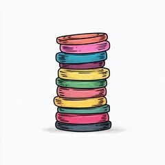 Colorful Stacked Discs on White Background Representing Playfulness and Creativity for Children and Educational Themes
