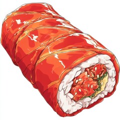 Delicious sushi roll with fresh salmon filling and colorful presentation on a white background, perfect for culinary themes