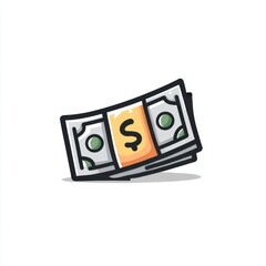 Stylized illustration of a stack of cash featuring a dollar bill with a simple design and bright colors for modern visuals
