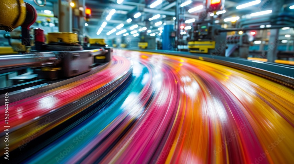 Aufkleber a dynamic view of colorful streaks of motion in a high-tech factory, showcasing the fast-paced and e