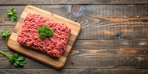 Minced meat on wooden cutting board, cut, animal tissue, cut, animal tissue, cutting tool,gutting,mince