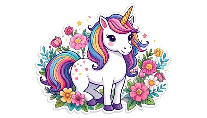 Rainbow Unicorn in Flowers.