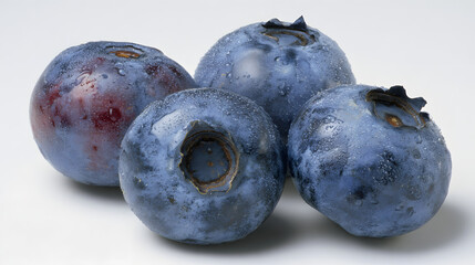Obraz premium Captivating Close-Up Photograph Showcasing a Cluster of Plump, Dew-Kissed Blueberries with Their Distinctive Bloom and Rich Indigo Hues, Elegantly Presented Against a Crisp White Background