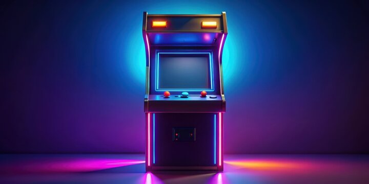 Retro arcade cabinet with glowing buttons, arcade machine, electronic games