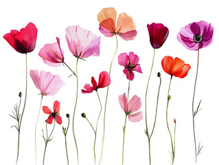 Obraz premium Pink and red poppies floral arrangement isolated on transparent background