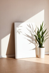 empty frame in sunlight room. Minimalistic Backdrop