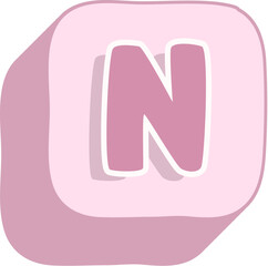 Letter N Pink 3D Alphabet Icon for Kids Learning and Cute Educational Design