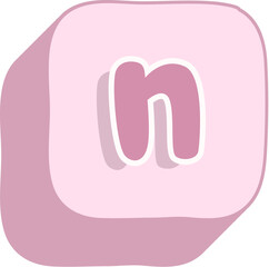 Letter n Pink 3D Alphabet Icon for Kids Learning and Cute Educational Design