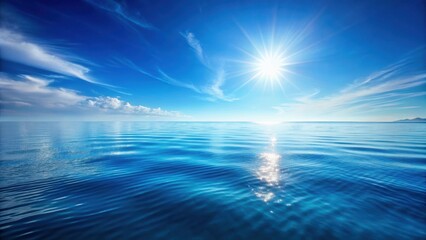 Obraz premium Serene ocean waters with a calm blue surface reflecting the bright sun , calm , natural, calm , natural, water, sunlight