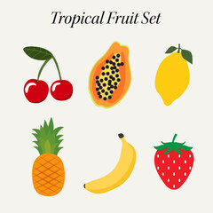 Flat Vector Set of Colorful Tropical Fruits