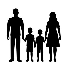 Family Silhouette. Mom, Dad and Two Sons Silhouette . family with two boys