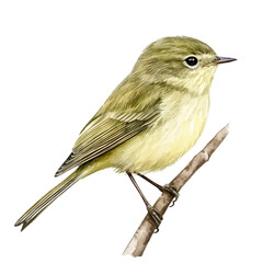 Chiffchaff Close Up, watercolor illustration vector, high quality, isolated on a white background.