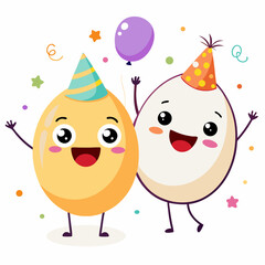 Obraz premium Cute Cartoon Eggs Celebrating World Egg Day Vector Isolated PNG