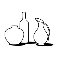 line art bottles and jug arrangement