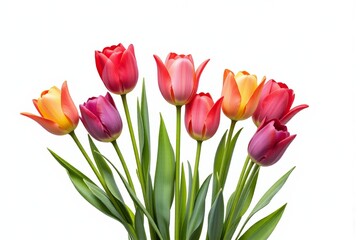 Fototapeta premium Vibrant Spring Bouquet of Colorful Tulips Isolated on White Background