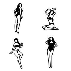 fashionable swimwear figures line art