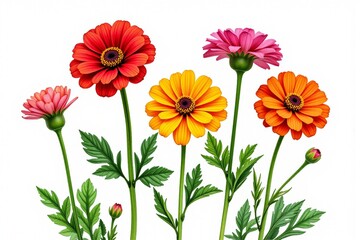 Vibrant Colorful Gerbera Daisies Floral Bouquet Isolated on White Background