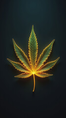 Glowing Cannabis Icon — Drone Shot Top-Down View, High-Angle Aerial Composition