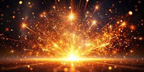 Dazzling sparks illuminate the dark space as they erupt from a burning flame