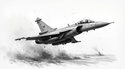Hand-Drawn Sketch of MIG-29 Fighter Jet Maneuvering Over Battlefield