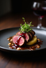 Seared Duck Breast with Cherry Reduction and Root Mash — Fine Dining Presentation