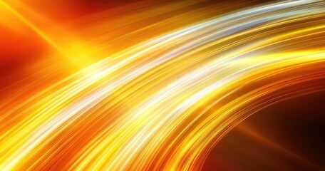 Abstract, dynamic lines of bright yellow and orange light streaks against a dark background